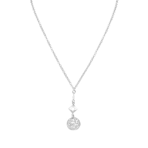 Rhodium Plated Filigree Disc Drop Necklace