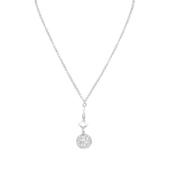 Rhodium Plated Filigree Disc Drop Necklace