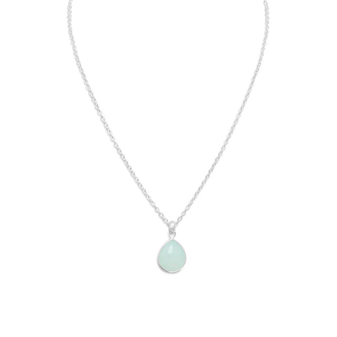 16" + 2" Freeform Faceted Pear Synthetic Sea Green Chalcedony Necklace