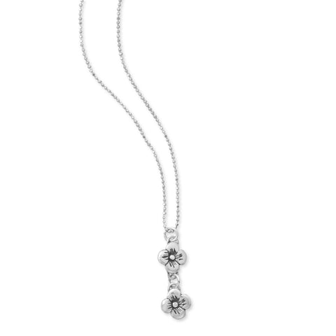 18" Oxidized Double Flower Drop Necklace