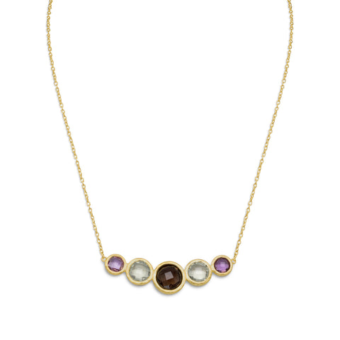 16" + 2" 18 Karat Gold Plated Necklace with Amethyst and Quartz