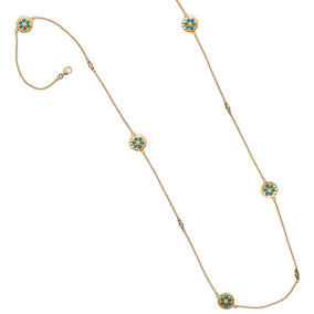 42" 14 Karat Gold Plated Blue Bead Flower Necklace