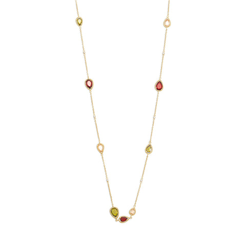 36" 14 Karat Gold Plated Multicolor Pear CZ Necklace