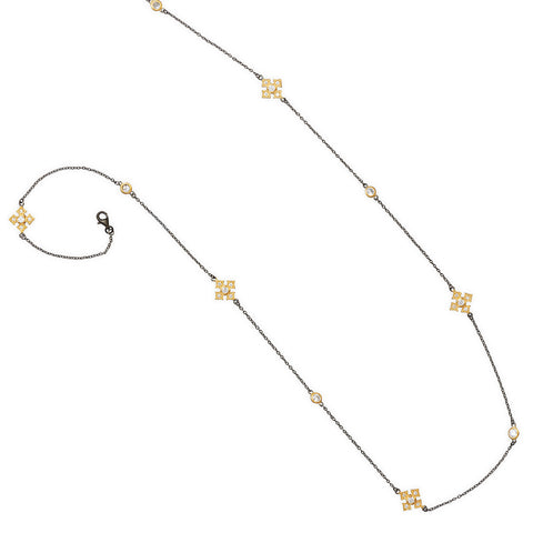 36" Two Tone CZ Cross Link Necklace