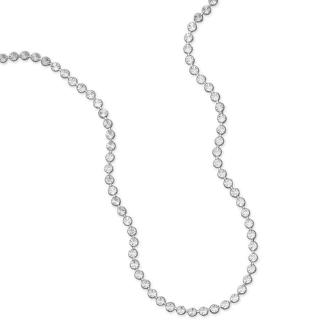 18" + 1" Rhodium Plated Diamond Cut Disc Necklace