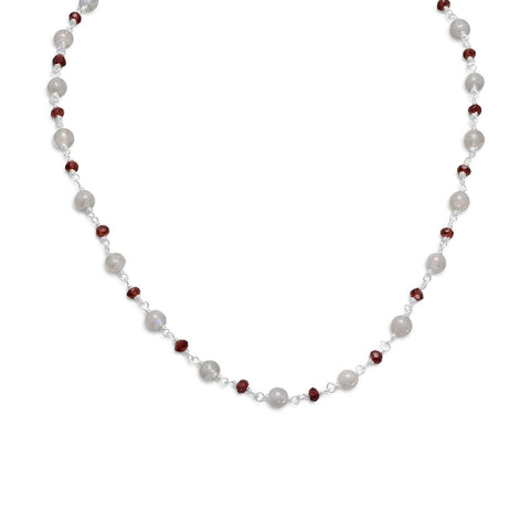 16" Moonstone and Garnet Bead Necklace