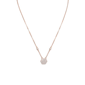 16" + 2" 14 Karat Rose Gold Plated Necklace with CZ Hexagon