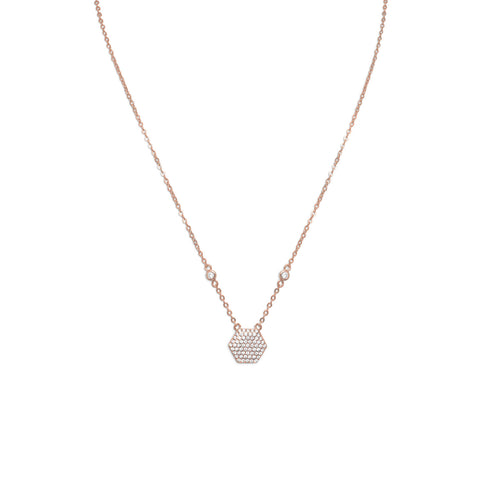 16" + 2" 14 Karat Rose Gold Plated Necklace with CZ Hexagon