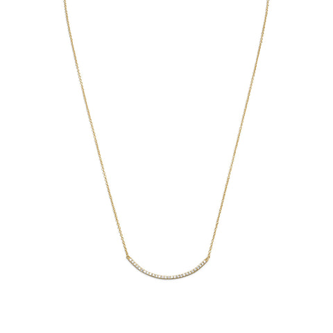18" + 2" 14 Karat Gold Plated Curved CZ Bar Necklace