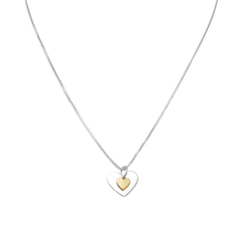 16" Two Tone Double Heart Tag Necklace