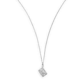 18" Rhodium Plated CZ Envelope Necklace