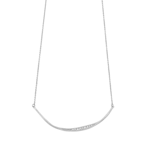 16.5" + 1" Textured Rhodium Plated CZ Bar Necklace