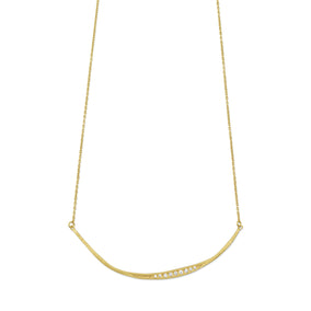 16.5" + 1" Textured 14 Karat Gold Plated CZ Bar Necklace