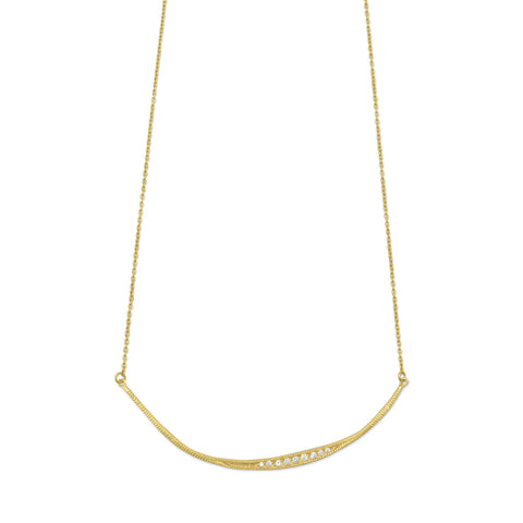 16.5" + 1" Textured 14 Karat Gold Plated CZ Bar Necklace