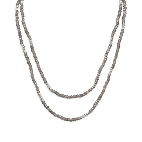 40" Labradorite and Silver Pyrite Bead Necklace