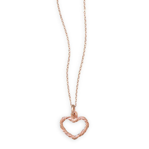 16" + 2" 14 Karat Rose Gold Plated Necklace with Twist Design Heart
