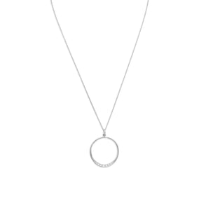16" + 2" Rhodium Plated Necklace with Open CZ Circle
