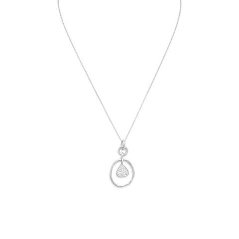 16" + 2" Rhodium Plated Necklace with Ring and Pear Drop