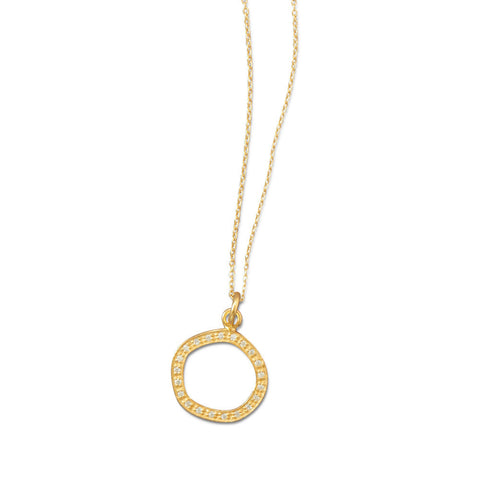 16" + 2" 14 Karat Gold Plated Necklace with Open CZ Circle