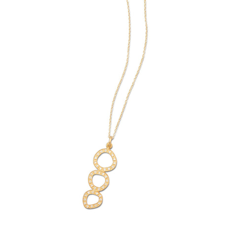 16" + 2" 14 Karat Gold Plated Necklace with Triple CZ Circle Drop
