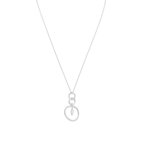 16" + 2" Rhodium Plated Necklace with Ring with Diamond Shape Drop