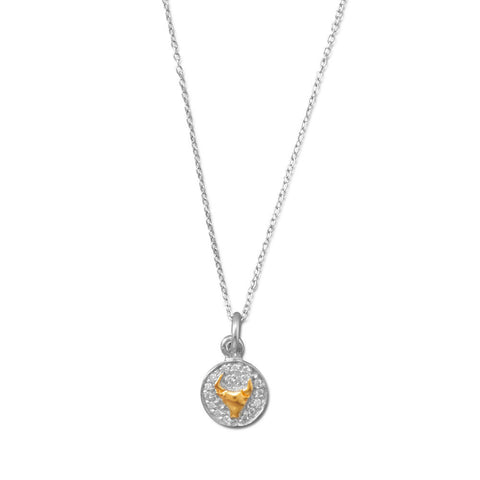 Rhodium Plated Two Tone Zodiac Necklace - Taurus