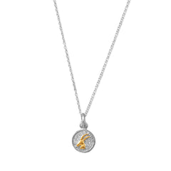 Rhodium Plated Two Tone Zodiac Necklace - Capricorn
