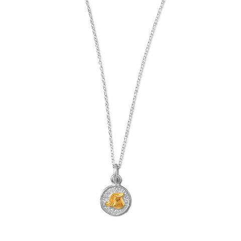 Rhodium Plated Two Tone Zodiac Necklace - Aquarius