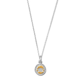 Rhodium Plated Two Tone Zodiac Necklace - Pisces