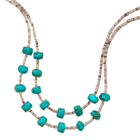 16" + 2" Multistrand Necklace with Shell and Magnesite