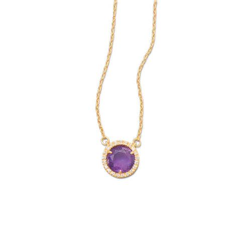 16" + 1" + 1" 14 Karat Gold Plated Necklace with CZ Edged Amethyst