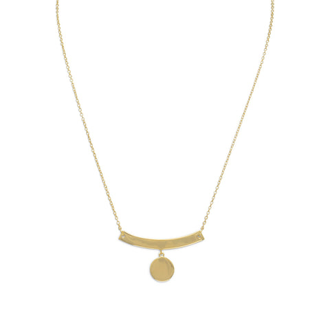 16" + 2" 14 Karat Gold Plated Necklace with Bar and Disc Drop