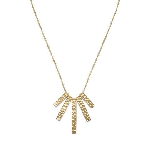 16" + 2" 14 Karat Gold Plated Textured Bar Drop Necklace