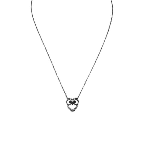 Adorable Ruthenium Plated CZ Owl Necklace