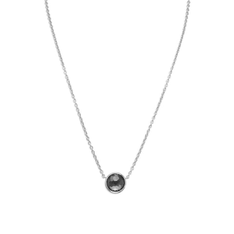 16" + 2" Rhodium Plated Round Freeform Faceted Quartz over Hematite Necklace