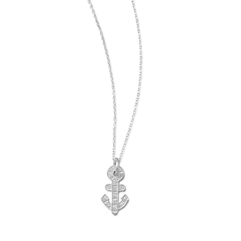 16" + 2" Delicate CZ Anchor Necklace