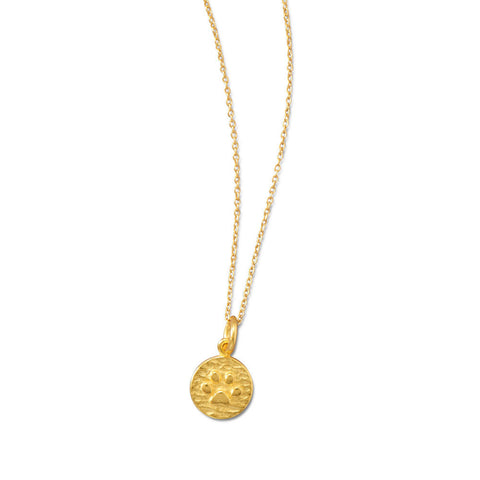 15.5" + 2" 14 Karat Gold Plated Paw Print Necklace