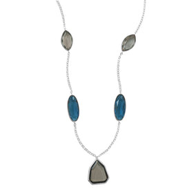 19.5" + 2" Rhodium Plated Slate Glass Necklace