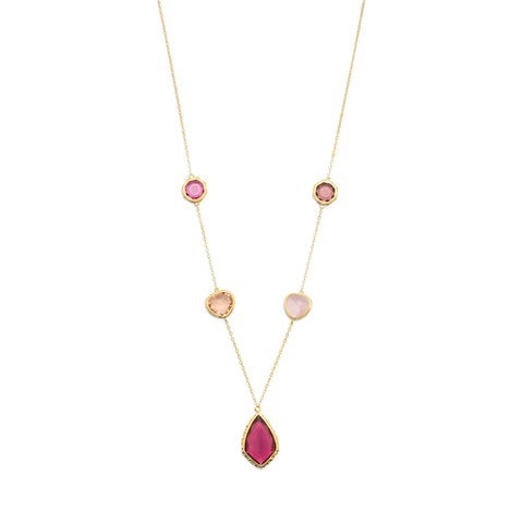 21" + 1.5" 18 Karat Gold Plated Red Glass Drop Necklace