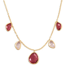 17" + 1.5" 18 Karat Gold Plated Red and White Glass Drop Necklace