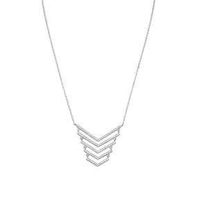 16" + 2" Rhodium Plated 5 Row CZ Arrow Necklace