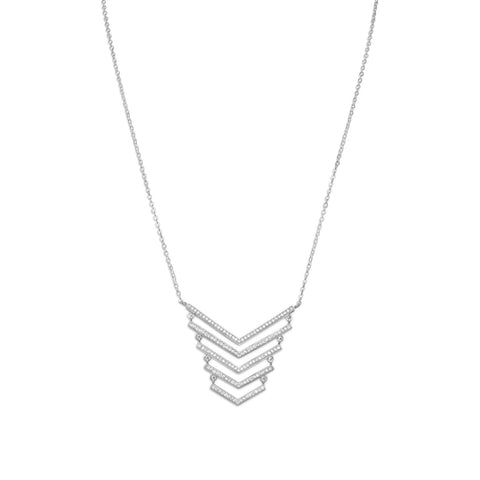 16" + 2" Rhodium Plated 5 Row CZ Arrow Necklace