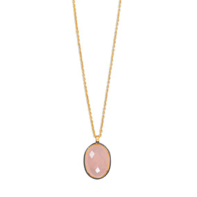 18.5"+1" 14 Karat Gold Plated Necklace with Faceted Rose Quartz