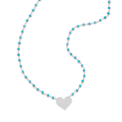 Reconstituted Turquoise Bead Necklace with Engravable Heart Tag