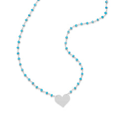 Reconstituted Turquoise Bead Necklace with Engravable Heart Tag