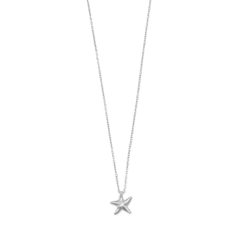 Rhodium Plated Starfish Necklace with Diamond