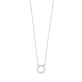 Rhodium Plated Hexagon Necklace with Diamonds