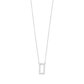 Rhodium Plated Rectangle Necklace with Diamonds