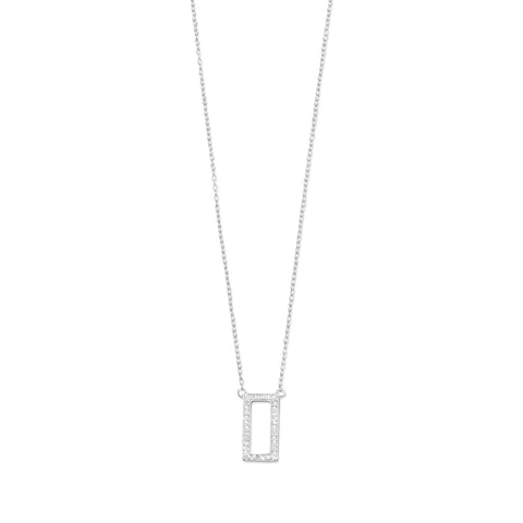 Rhodium Plated Rectangle Necklace with Diamonds