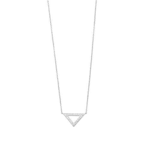 Rhodium Plated Open Triangle Necklace with Diamonds